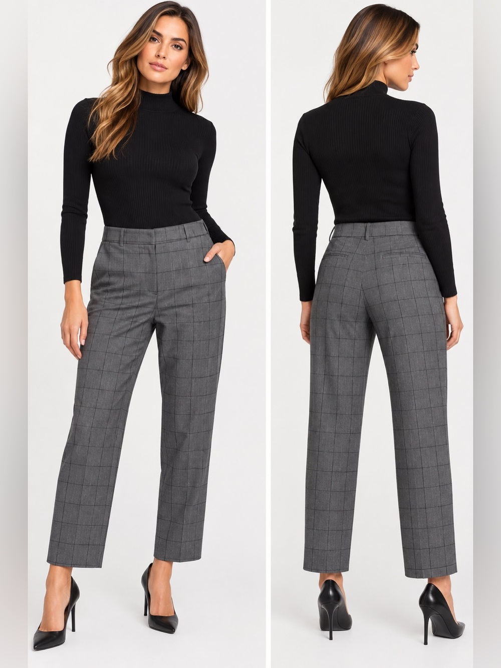 Calvin Klein Gray Plaid Straight Leg Ankle Trousers Pants Size 2